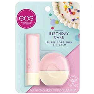 🆕 EOS Super Soft Shea Lip Balm- Birthday Cake, Long-Lasting Hydration